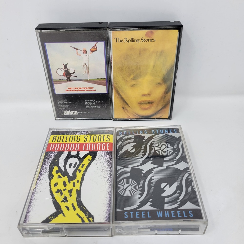 The Rolling Stones 4 Cassette Tape Lot Goat Head Soup Steel Wheels Voodoo Lounge
